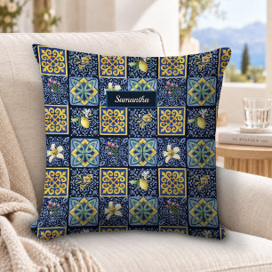 Coussin Bleu sarcelle méditerranéen sicilien chic citrus
