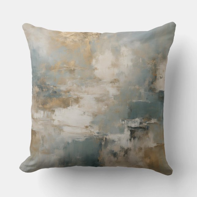 Coussin Bleu sarcelle poussiéreux or abstrait (Recto)