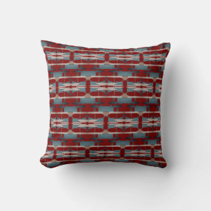 Coussin Bleu sarcelle Rose Rouge foncé Rangées de mosaïque