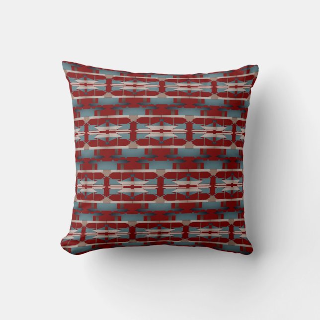 Coussin Bleu sarcelle Rose Rouge foncé Rangées de mosaïque (Recto)