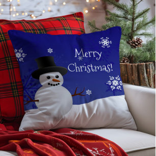 Coussin Bleu Snowman scène d'hiver Jeu d'oreiller de Noël