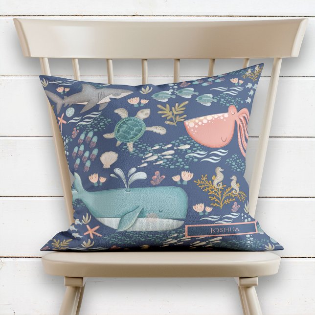 Coussin Bleu sous le nom de mer Aquarelle Océan Animaux (Créateur téléchargé)