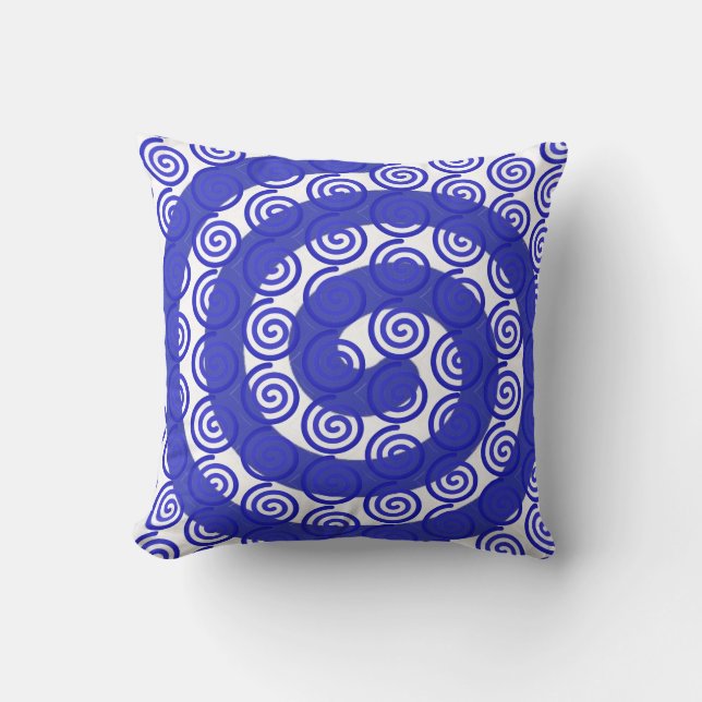 Coussin Bleu stylé en spirale et blanc (Recto)