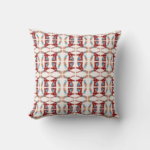 Coussin Bleu tan rouge foncé sur motif blanc cassé