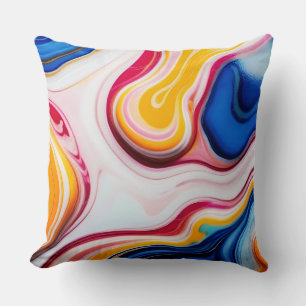 Coussin Bleu tendance rose jaune faux marbre blanc