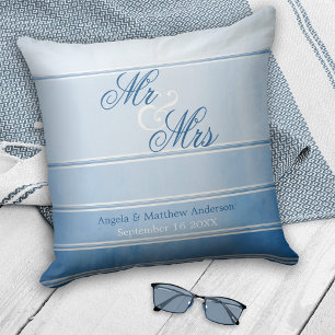 Coussin Bleu Ton sur Ton Mariage rayé ou anniversaire