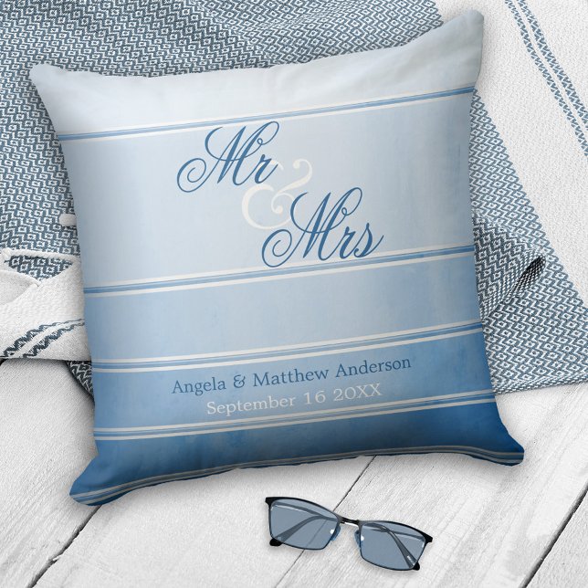 Coussin Bleu Ton sur Ton Mariage rayé ou anniversaire (Créateur téléchargé)