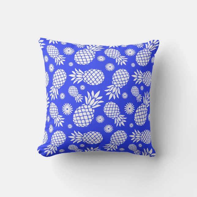 Coussin bleu tropical de fleurs graphiques (Recto)