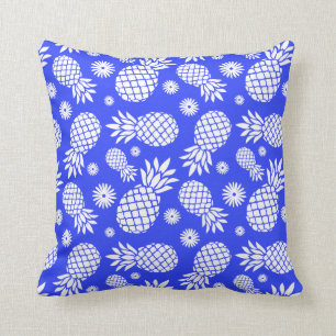 Coussin bleu tropical de fleurs graphiques