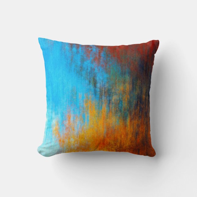 Coussin bleu turquoise Abstrait, orange et rouge (Recto)