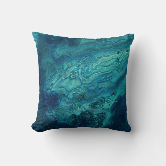Coussin Bleu Turquoise acrylique pourrissant Abstrait Flui (Recto)