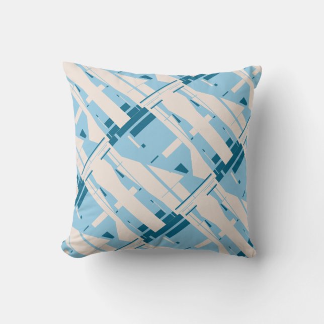 Coussin Bleu Turquoise Beige Méditerranée Diagonal Mosaïqu (Recto)