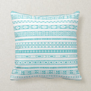 Coussin Bleu turquoise de motif géométrique ethnique