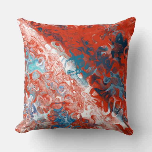 Coussin bleu turquoise et rouge Abstrait (Recto)
