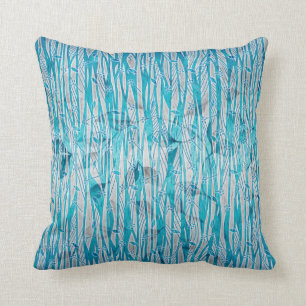 Coussin bleu turquoise gris argenté Abstrait floral