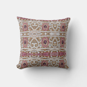 Coussin bleu turquoise or bordeaux rose bohème