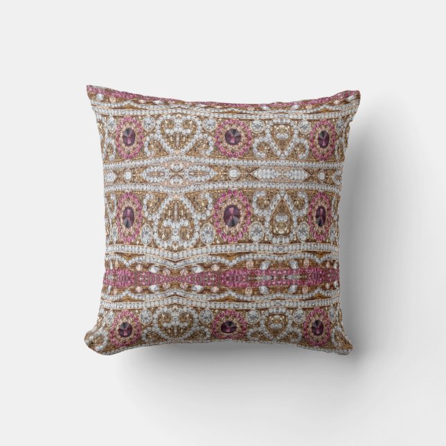 Coussin bleu turquoise or bordeaux rose bohème (Recto)