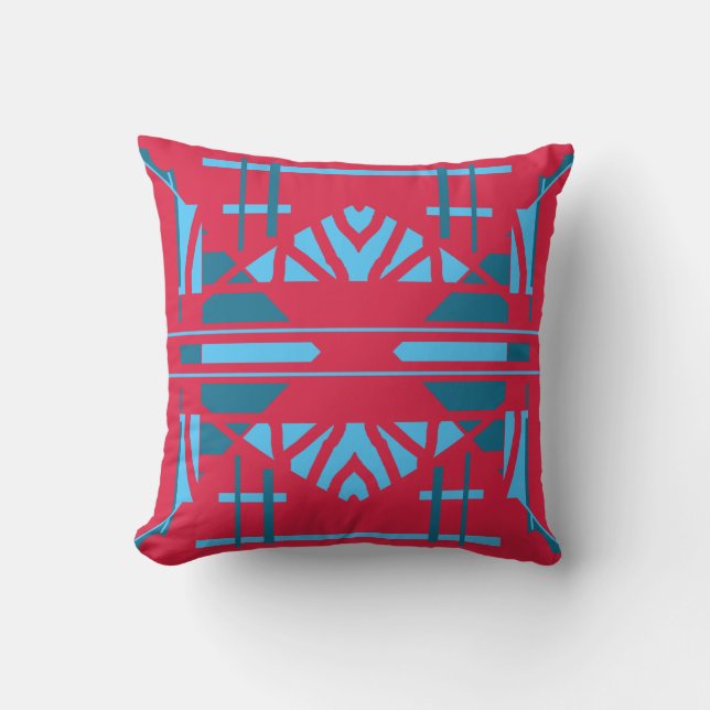 Coussin Bleu Turquoise Rouge Mosaïque (Recto)