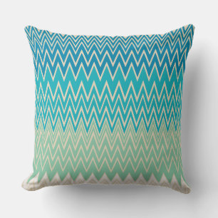 Coussin Bleu turquoise, turquoise et vert Zigzags