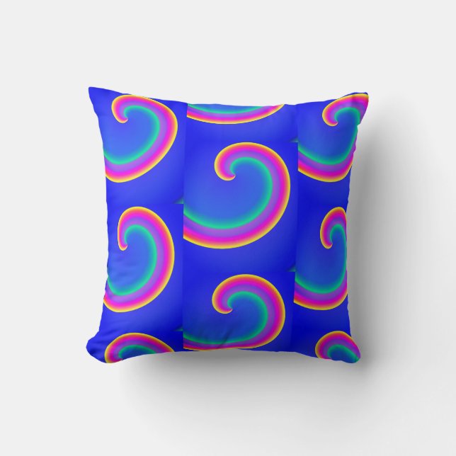 Coussin Bleu Vagues Boucles Arc-en-Ciel Magique (Recto)