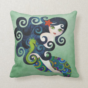 Coussin bleu vert de MoJo d'Américain de sirène