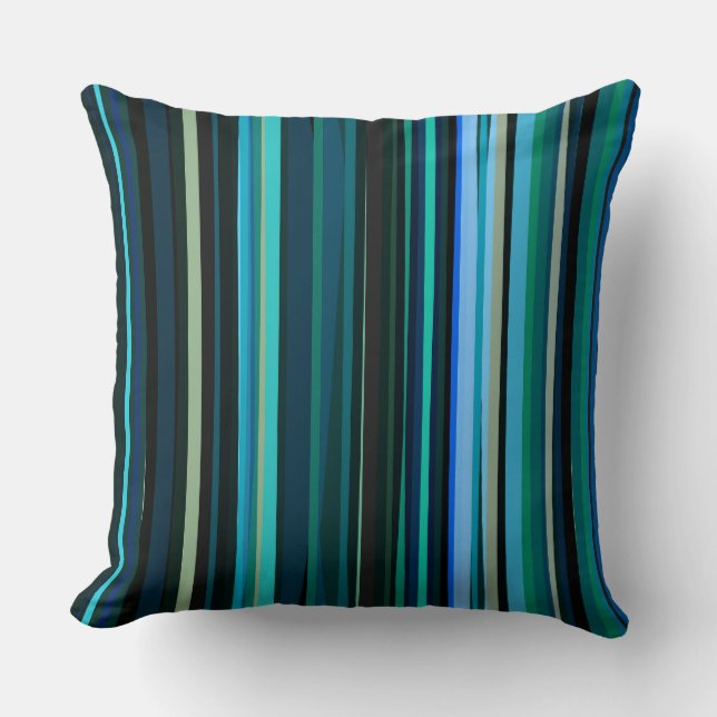 Coussin Bleu, vert et gris Abstrait rayures (Recto)