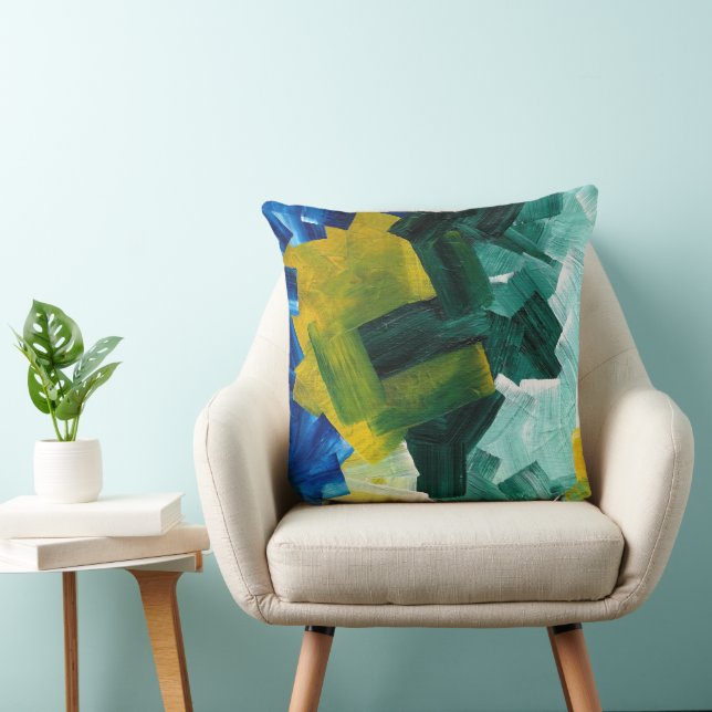 Coussin Bleu, vert et jaune Abstrait (Chaise)