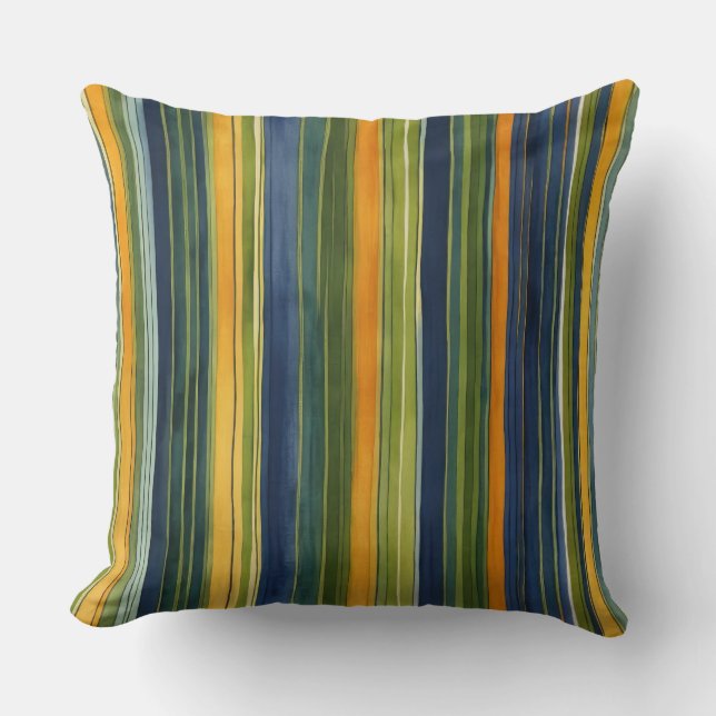 Coussin Bleu vert et jaune rayures (Recto)