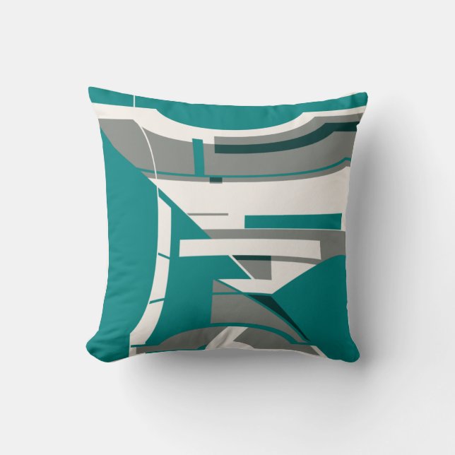 Coussin Bleu-vert Gris Blanc Abstrait Géométrique Courbe (Recto)