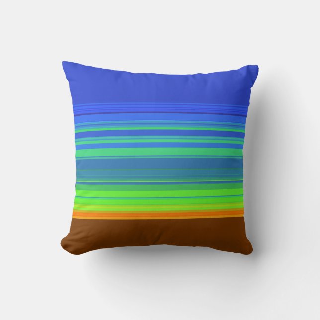 Coussin Bleu Vert jaune Brown rayures (Recto)