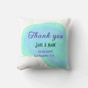Coussin Bleu vert pastel merci ajouter nom de couple date