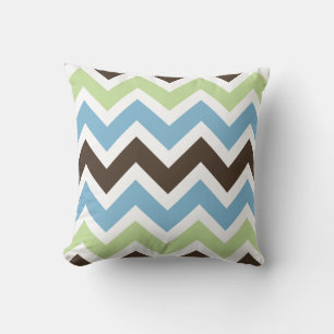 Coussin Bleu, vert printemps et Motif Brown Chevron