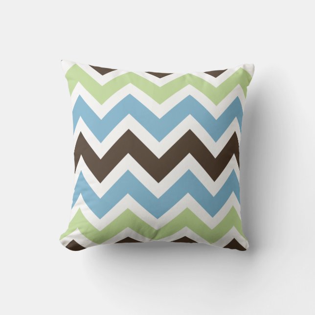 Coussin Bleu, vert printemps et Motif Brown Chevron (Recto)