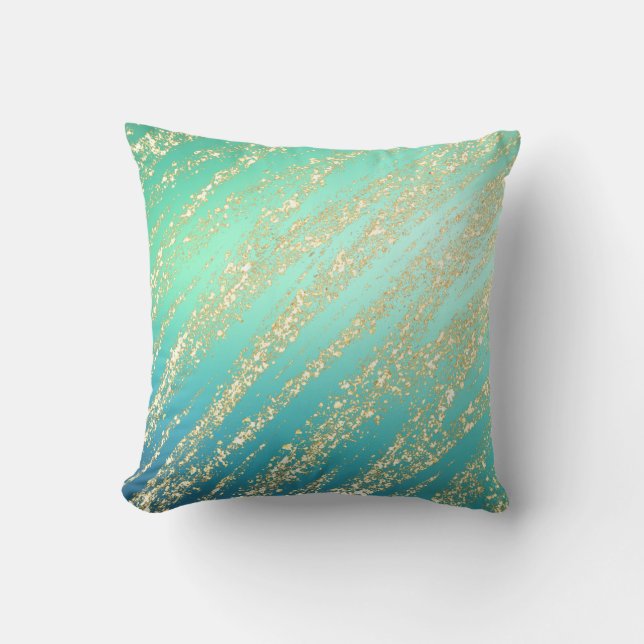 Coussin Bleu Vert Turquoise Or Aqua Sarcelle (Recto)