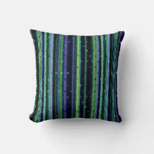 Coussin Bleu, vert, violet géométrique avec des rayures