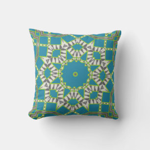 Coussin Bleu vert Zèbre Diamant Motif Kaleidoscope