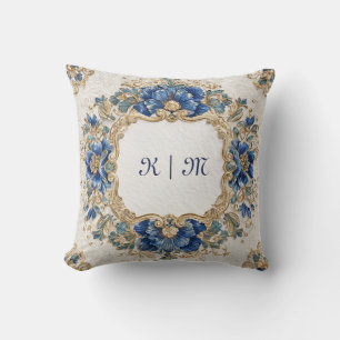 Coussin Bleu victorien et or Baroque Floral Design