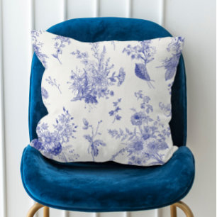 Coussin Bleu vintage chute botanique