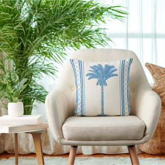 Coussin Bleu vintage & Crème Palm Tree Silhouette Côte