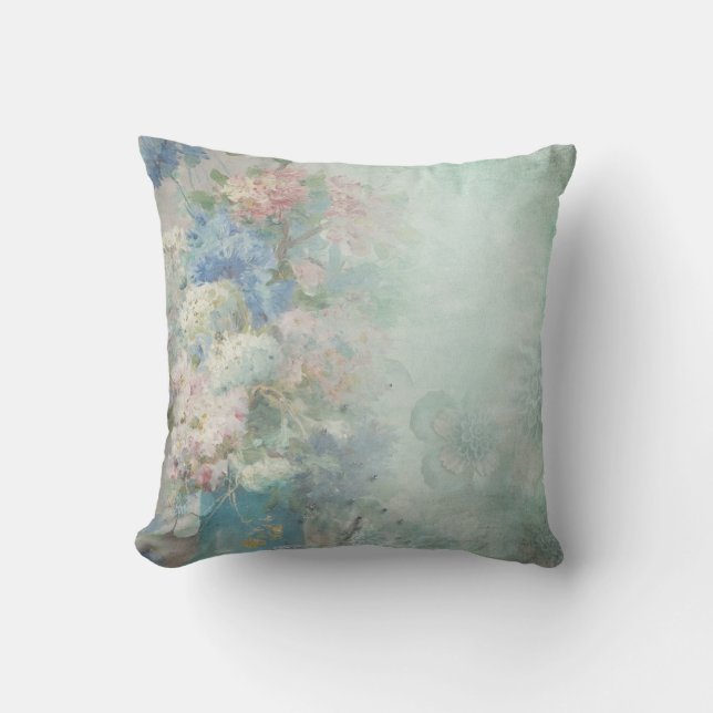 Coussin bleu vintage de fleurs (Recto)