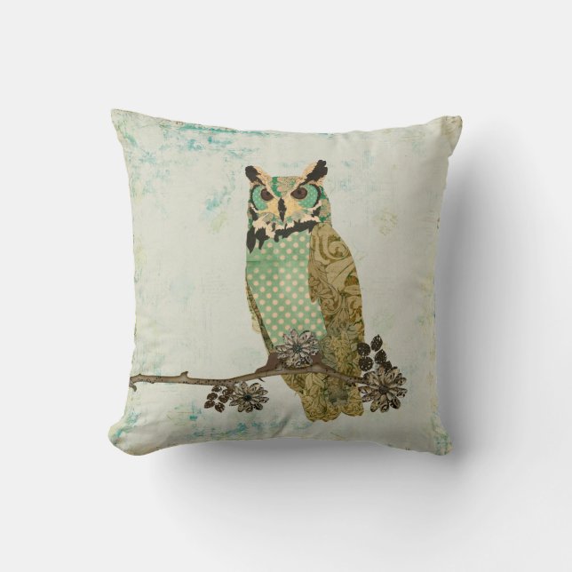 Coussin bleu vintage de Mojo de hibou (Recto)