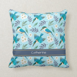Coussin Bleu Vintage Kingfisher Birds Floral Nom du motif