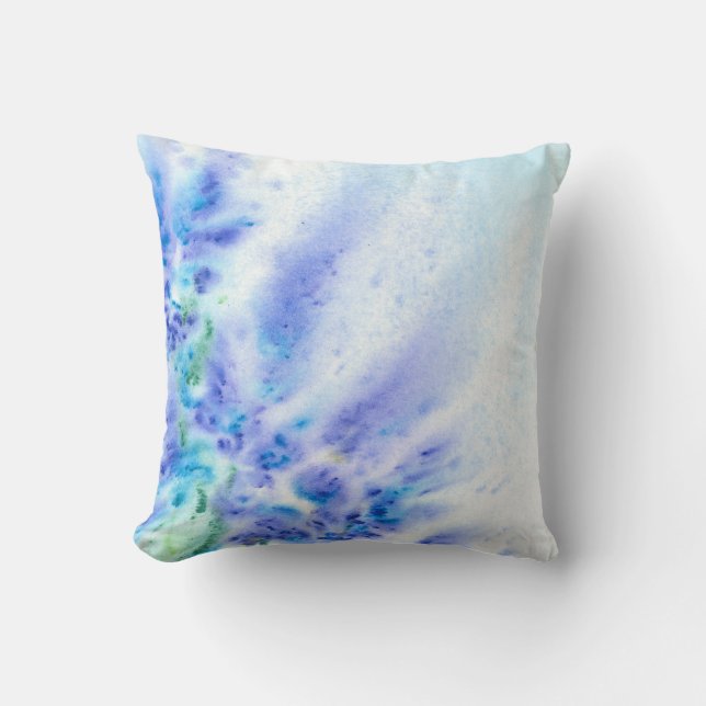 Coussin Bleu Violet Champ de fleurs Aquarelle Abstraite (Recto)