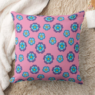 Coussin Bleu Violet rose motif floral
