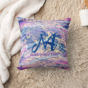 Coussin bleu violet rose pailleté marbre ajoutez votre tex