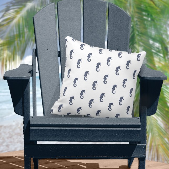 Coussin Bleu Wave Seahorse Navy/Wht ID836 (Créateur téléchargé)