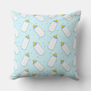 COUSSIN BLEUE AVEC BOUTEILLES BÉBÉ BLANC ET ÉTOILES JAUNES
