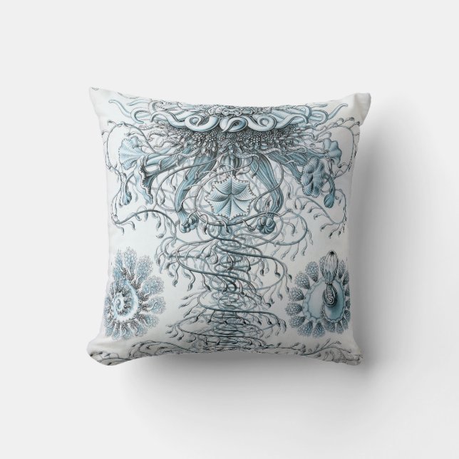 Coussin Bleuet de méduses d'Ernst Haeckel Siphonophorae (Recto)
