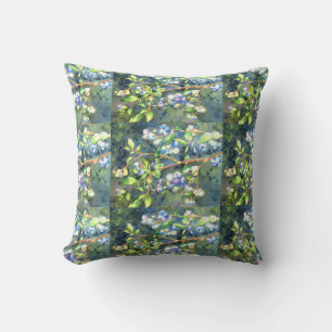 Coussin Bleuets, fruit romantique Peinture d'aquarelle