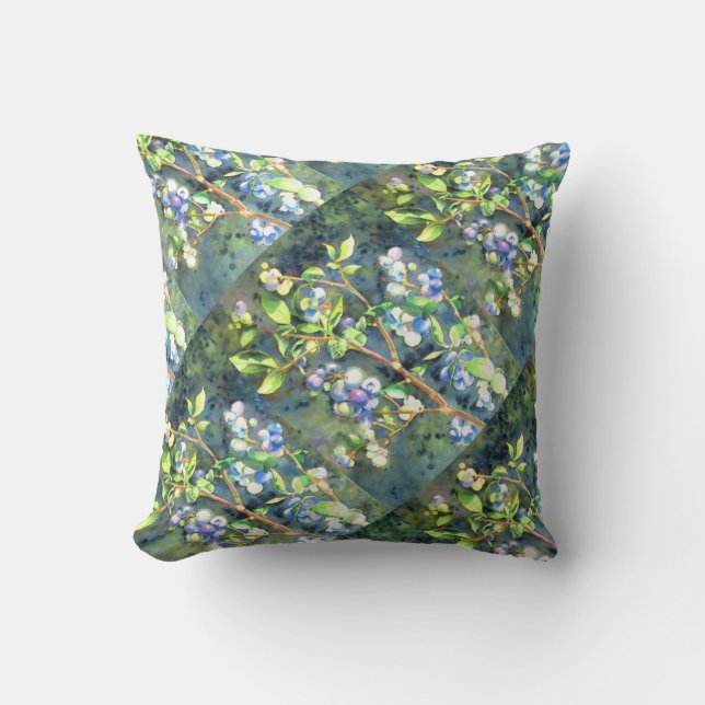 Coussin Bleuets, fruit romantique Peinture d'aquarelle (Recto)